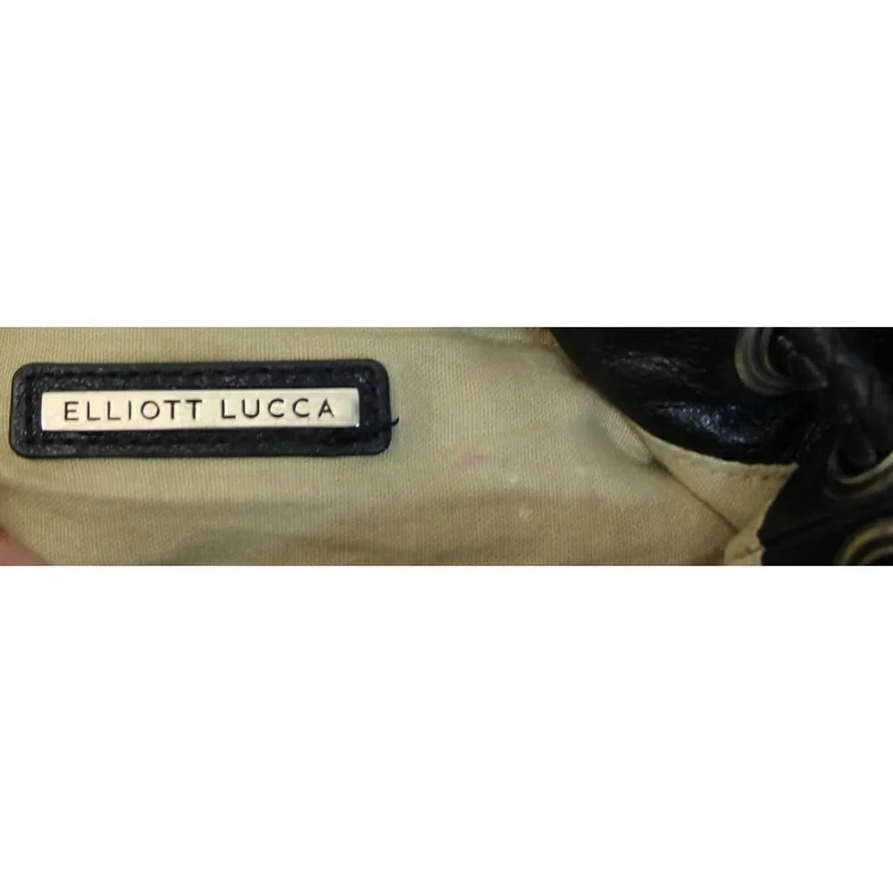 Elliott Lucca BLACK GOLD WOVEN GENUINE LEATHER DRAWSTRING SHOULDER BAG PURSE